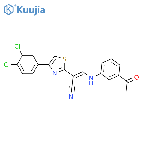 (2E)-3-(3-acetylphenyl)amino-2-4-(3,4-dichlorophenyl)-1,3-thiazol-2-ylprop-2-enenitrile structure