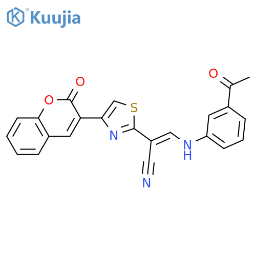 (2E)-3-(3-acetylphenyl)amino-2-4-(2-oxo-2H-chromen-3-yl)-1,3-thiazol-2-ylprop-2-enenitrile structure