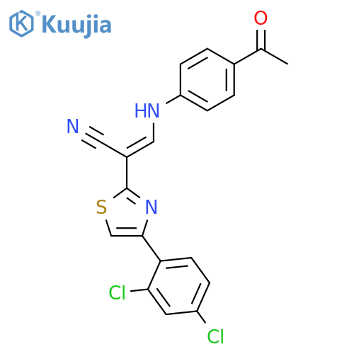 (2E)-3-(4-acetylphenyl)amino-2-4-(2,4-dichlorophenyl)-1,3-thiazol-2-ylprop-2-enenitrile structure