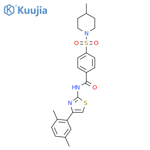 N-4-(2,5-dimethylphenyl)-1,3-thiazol-2-yl-4-(4-methylpiperidin-1-yl)sulfonylbenzamide structure
