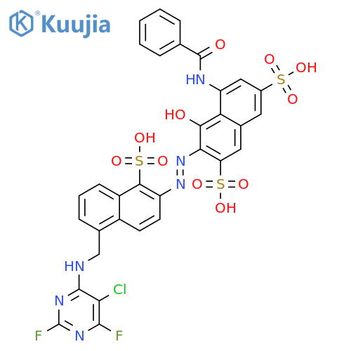 5-(benzoylamino)-3-[[5-[[(5-chloro-2,6-difluoro-4-pyrimidinyl)amino]methyl]-1-sulpho-2-naphthyl]azo]-4-hydroxynaphthalene-2,7-disulphonic acid structure