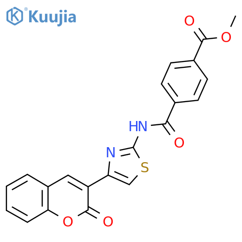 methyl 4-{4-(2-oxo-2H-chromen-3-yl)-1,3-thiazol-2-ylcarbamoyl}benzoate structure