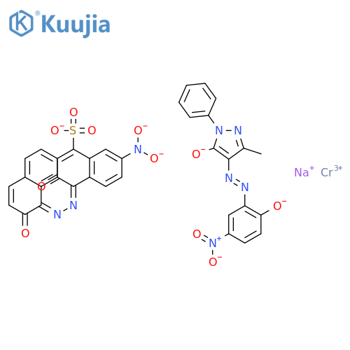 sodium hydrogen [2,4-dihydro-4-[(2-hydroxy-5-nitrophenyl)azo]-5-methyl-2-phenyl-3H-pyrazol-3-onato(2-)][3-hydroxy-4-[(2-hydroxy-1-naphthyl)azo]-7-nitronaphthalene-1-sulphonato(3-)]chromate(2-) structure