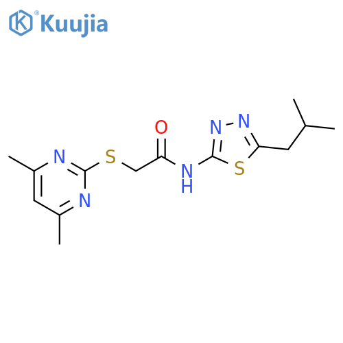 <br>2-(4,6-Dimethyl-pyrimidin-2-ylsulfanyl)-N-(5-isobutyl-[1,3,4]thiadiazol-2-y l)-acetamide structure