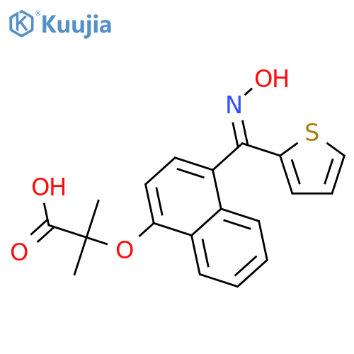 2-({4-[(Z)-(hydroxyimino)(thiophen-2-yl)methyl]naphthalen-1-yl}oxy)-2-methylpropanoic acid structure