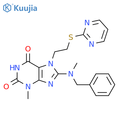 8-[Benzyl(methyl)amino]-3-methyl-7-(2-pyrimidin-2-ylsulfanylethyl)purine-2,6-dione structure
