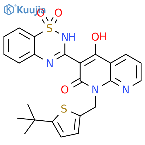 1,8-Naphthyridin-2(1H)-one,1-[[5-(1,1-dimethylethyl)-2-thienyl]methyl]-3-(1,1-dioxido-2H-1,2,4-benzothiadiazin-3-yl)-4-hydroxy- structure