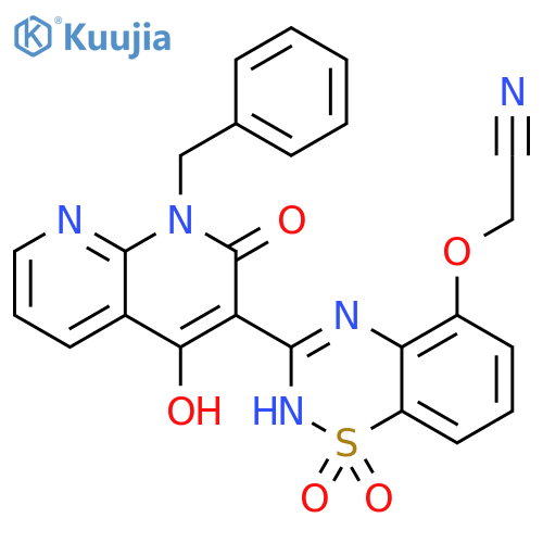 Acetonitrile,[[3-[1,2-dihydro-4-hydroxy-2-oxo-1-(phenylmethyl)-1,8-naphthyridin-3-yl]-1,1-dioxido-2H-1,2,4-benzothiadiazin-5-yl]oxy]- structure