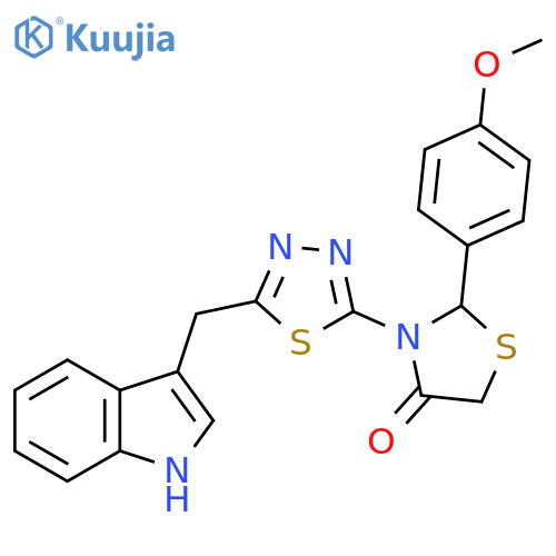 4-Thiazolidinone,3-[5-(1H-indol-3-ylmethyl)-1,3,4-thiadiazol-2-yl]-2-(4-methoxyphenyl)- structure