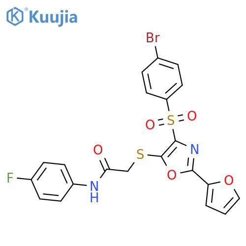 2-{4-(4-bromobenzenesulfonyl)-2-(furan-2-yl)-1,3-oxazol-5-ylsulfanyl}-N-(4-fluorophenyl)acetamide structure
