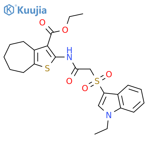ethyl 2-{2-(1-ethyl-1H-indol-3-yl)sulfonylacetamido}-4H,5H,6H,7H,8H-cycloheptabthiophene-3-carboxylate structure