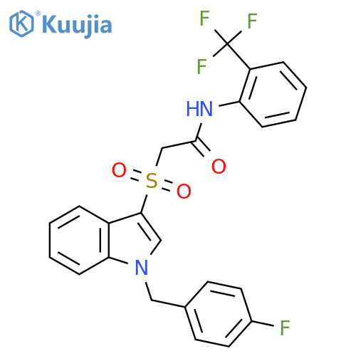 2-({1-(4-fluorophenyl)methyl-1H-indol-3-yl}sulfonyl)-N-2-(trifluoromethyl)phenylacetamide structure