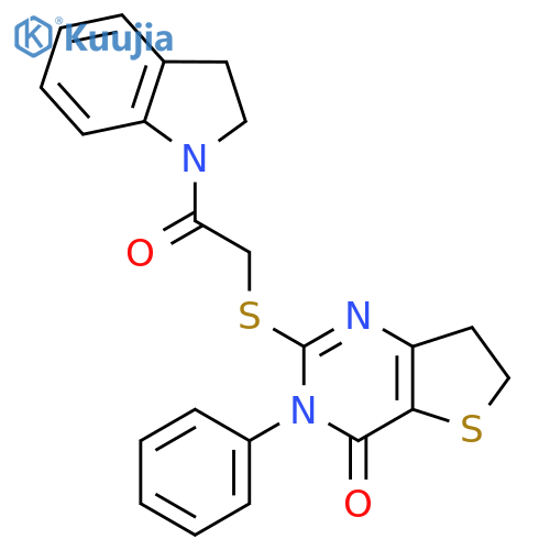2-{2-(2,3-dihydro-1H-indol-1-yl)-2-oxoethylsulfanyl}-3-phenyl-3H,4H,6H,7H-thieno3,2-dpyrimidin-4-one structure