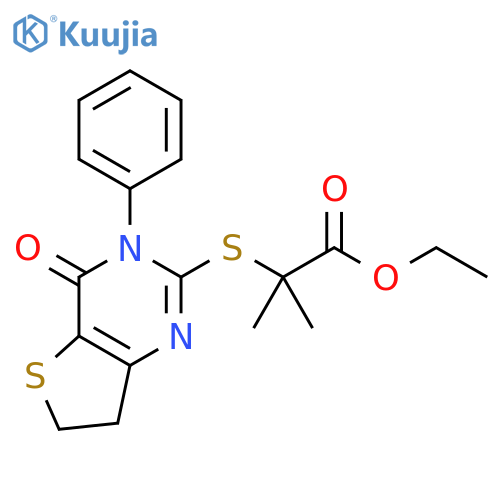 ethyl 2-methyl-2-({4-oxo-3-phenyl-3H,4H,6H,7H-thieno3,2-dpyrimidin-2-yl}sulfanyl)propanoate structure