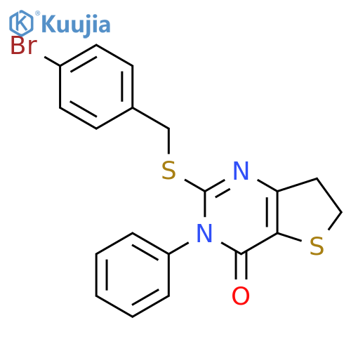 2-{(4-bromophenyl)methylsulfanyl}-3-phenyl-3H,4H,6H,7H-thieno3,2-dpyrimidin-4-one structure