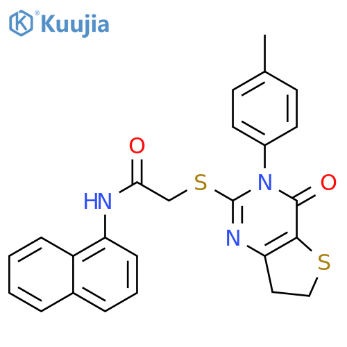 2-{3-(4-methylphenyl)-4-oxo-3H,4H,6H,7H-thieno3,2-dpyrimidin-2-ylsulfanyl}-N-(naphthalen-1-yl)acetamide structure