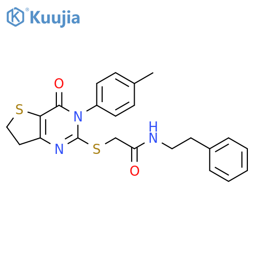 2-{3-(4-methylphenyl)-4-oxo-3H,4H,6H,7H-thieno3,2-dpyrimidin-2-ylsulfanyl}-N-(2-phenylethyl)acetamide structure