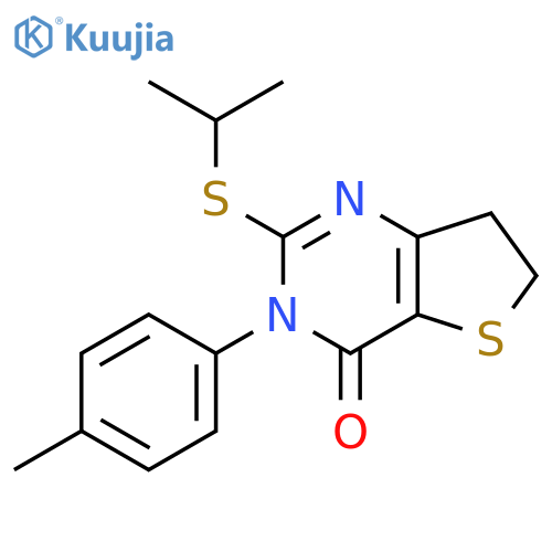3-(4-methylphenyl)-2-(propan-2-ylsulfanyl)-3H,4H,6H,7H-thieno3,2-dpyrimidin-4-one structure