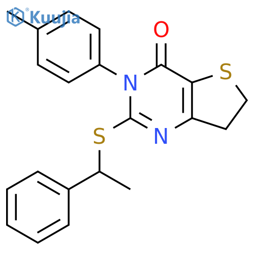 3-(4-methylphenyl)-2-(1-phenylethyl)sulfanyl-3H,4H,6H,7H-thieno3,2-dpyrimidin-4-one structure