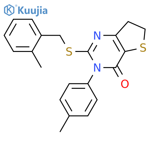 3-(4-methylphenyl)-2-{[(2-methylphenyl)methyl]sulfanyl}-3H,4H,6H,7H-thieno[3,2-d]pyrimidin-4-one structure