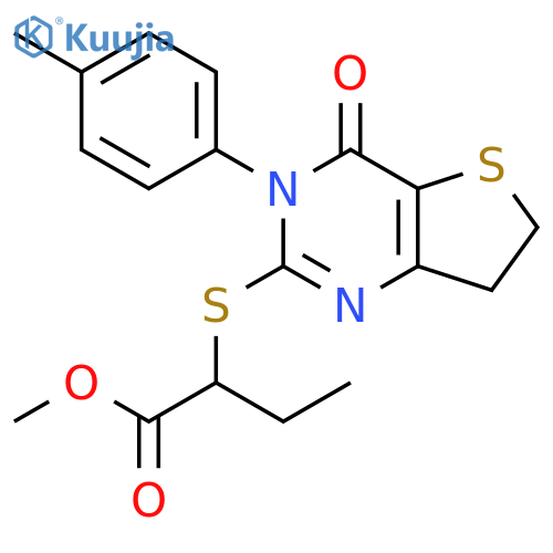 methyl 2-{3-(4-methylphenyl)-4-oxo-3H,4H,6H,7H-thieno3,2-dpyrimidin-2-ylsulfanyl}butanoate structure