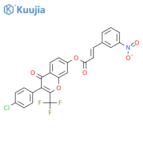 3-(4-chlorophenyl)-4-oxo-2-(trifluoromethyl)-4H-chromen-7-yl 3-(3-nitrophenyl)prop-2-enoate structure