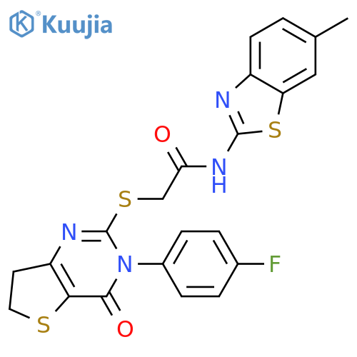 2-{3-(4-fluorophenyl)-4-oxo-3H,4H,6H,7H-thieno3,2-dpyrimidin-2-ylsulfanyl}-N-(6-methyl-1,3-benzothiazol-2-yl)acetamide structure