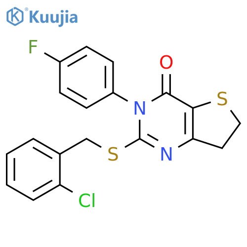 2-{[(2-chlorophenyl)methyl]sulfanyl}-3-(4-fluorophenyl)-3H,4H,6H,7H-thieno[3,2-d]pyrimidin-4-one structure