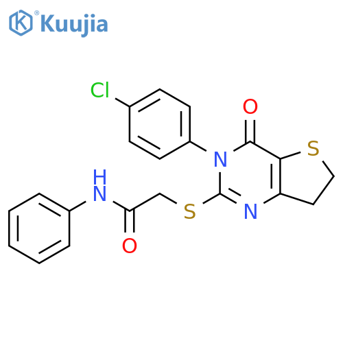 2-{3-(4-chlorophenyl)-4-oxo-3H,4H,6H,7H-thieno3,2-dpyrimidin-2-ylsulfanyl}-N-phenylacetamide structure