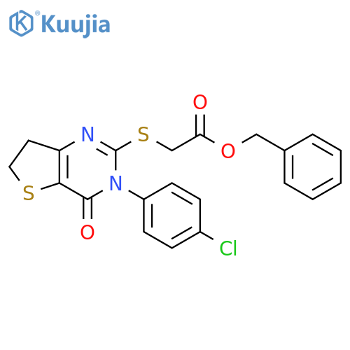 benzyl 2-{3-(4-chlorophenyl)-4-oxo-3H,4H,6H,7H-thieno3,2-dpyrimidin-2-ylsulfanyl}acetate structure