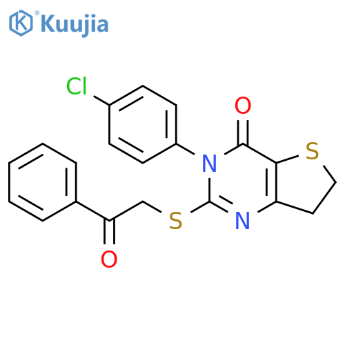 3-(4-chlorophenyl)-2-(2-oxo-2-phenylethyl)sulfanyl-3H,4H,6H,7H-thieno3,2-dpyrimidin-4-one structure
