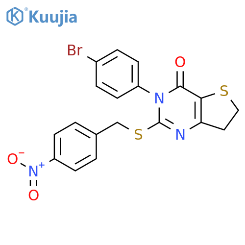 3-(4-bromophenyl)-2-{(4-nitrophenyl)methylsulfanyl}-3H,4H,6H,7H-thieno3,2-dpyrimidin-4-one structure