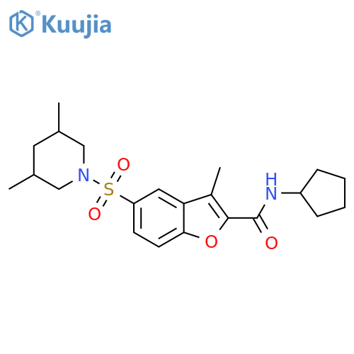 2-Benzofurancarboxamide,N-cyclopentyl-5-[(3,5-dimethyl-1-piperidinyl)sulfonyl]-3-methyl- structure