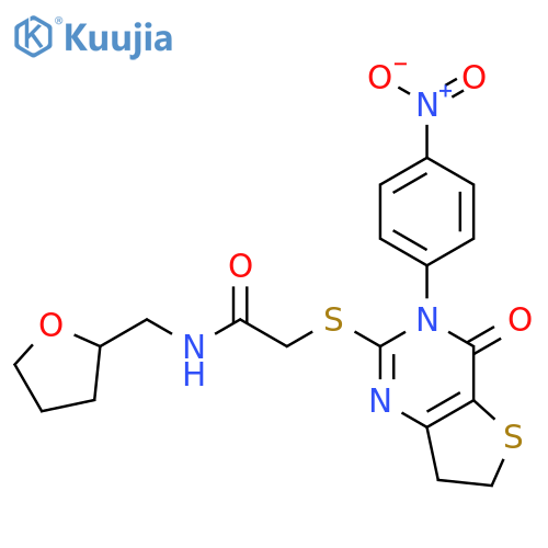 2-{[3-(4-nitrophenyl)-4-oxo-3H,4H,6H,7H-thieno[3,2-d]pyrimidin-2-yl]sulfanyl}-N-[(oxolan-2-yl)methyl]acetamide structure