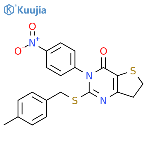 2-{(4-methylphenyl)methylsulfanyl}-3-(4-nitrophenyl)-3H,4H,6H,7H-thieno3,2-dpyrimidin-4-one structure