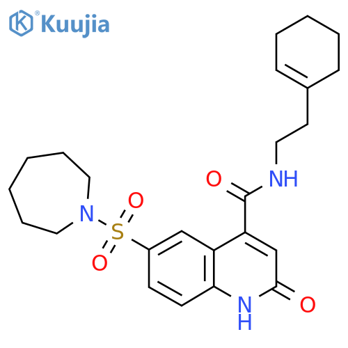 6-(azepane-1-sulfonyl)-N-2-(cyclohex-1-en-1-yl)ethyl-2-oxo-1,2-dihydroquinoline-4-carboxamide structure