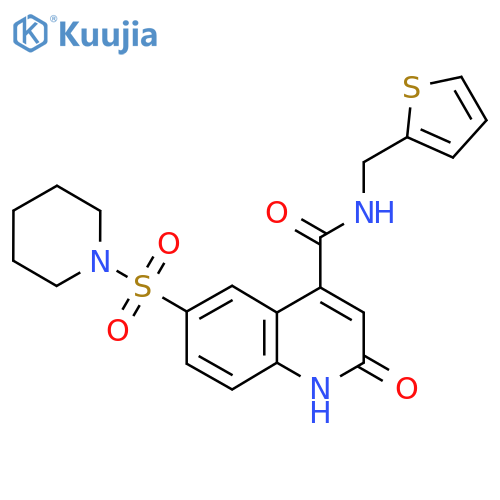 2-oxo-6-(piperidine-1-sulfonyl)-N-(thiophen-2-yl)methyl-1,2-dihydroquinoline-4-carboxamide structure