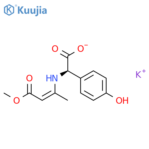 Benzeneacetic acid,4-hydroxy-a-[[(1Z)-3-methoxy-1-methyl-3-oxo-1-propen-1-yl]amino]-,potassium salt (1:1), (aR)- structure