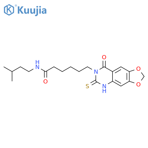 N-(3-methylbutyl)-6-{8-oxo-6-sulfanylidene-2H,5H,6H,7H,8H-1,3dioxolo4,5-gquinazolin-7-yl}hexanamide structure