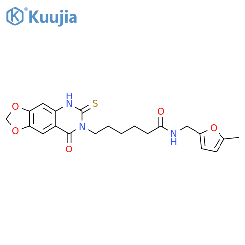 N-(5-methylfuran-2-yl)methyl-6-{8-oxo-6-sulfanylidene-2H,5H,6H,7H,8H-1,3dioxolo4,5-gquinazolin-7-yl}hexanamide structure
