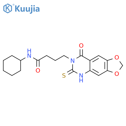 N-cyclohexyl-4-{8-oxo-6-sulfanylidene-2H,5H,6H,7H,8H-1,3dioxolo4,5-gquinazolin-7-yl}butanamide structure