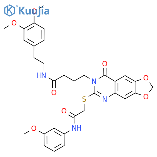 N-[2-(3,4-dimethoxyphenyl)ethyl]-4-[6-({[(3-methoxyphenyl)carbamoyl]methyl}sulfanyl)-8-oxo-2H,7H,8H-[1,3]dioxolo[4,5-g]quinazolin-7-yl]butanamide structure