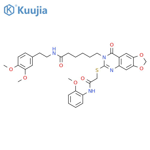 N-[2-(3,4-dimethoxyphenyl)ethyl]-6-[6-({[(2-methoxyphenyl)carbamoyl]methyl}sulfanyl)-8-oxo-2H,7H,8H-[1,3]dioxolo[4,5-g]quinazolin-7-yl]hexanamide structure