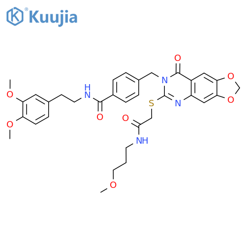 N-[2-(3,4-dimethoxyphenyl)ethyl]-4-{[6-({[(3-methoxypropyl)carbamoyl]methyl}sulfanyl)-8-oxo-2H,7H,8H-[1,3]dioxolo[4,5-g]quinazolin-7-yl]methyl}benzamide structure