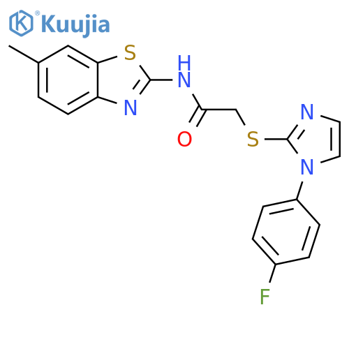 2-{1-(4-fluorophenyl)-1H-imidazol-2-ylsulfanyl}-N-(6-methyl-1,3-benzothiazol-2-yl)acetamide structure
