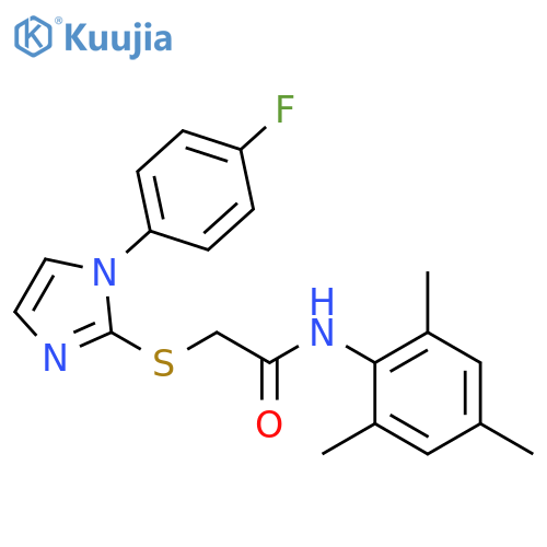 2-{[1-(4-fluorophenyl)-1H-imidazol-2-yl]sulfanyl}-N-(2,4,6-trimethylphenyl)acetamide structure