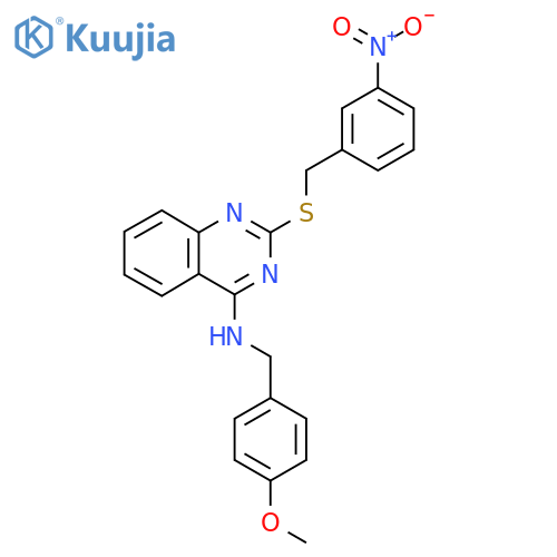 N-(4-methoxyphenyl)methyl-2-{(3-nitrophenyl)methylsulfanyl}quinazolin-4-amine structure