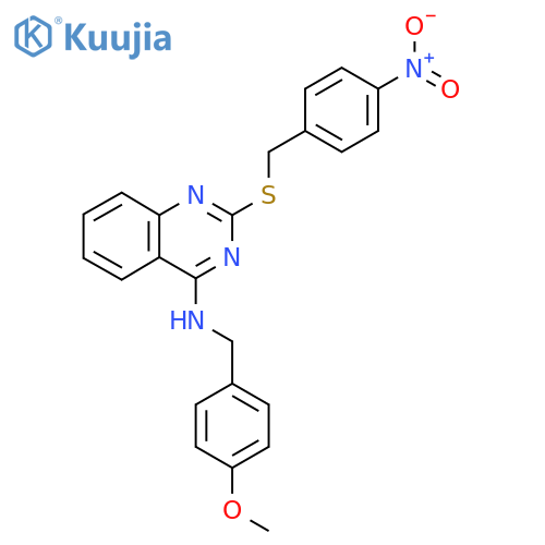 N-(4-methoxyphenyl)methyl-2-{(4-nitrophenyl)methylsulfanyl}quinazolin-4-amine structure