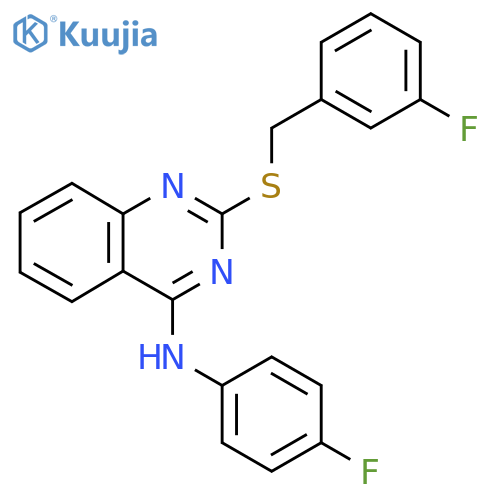N-(4-fluorophenyl)-2-{(3-fluorophenyl)methylsulfanyl}quinazolin-4-amine structure