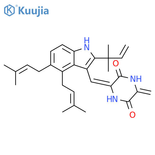 3-[2-(1,1-dimethyl-allyl)-4,5-bis-(3-methyl-but-2-enyl)-indol-3-ylmethylene]-6-methylene-piperazine-2,5-dione structure